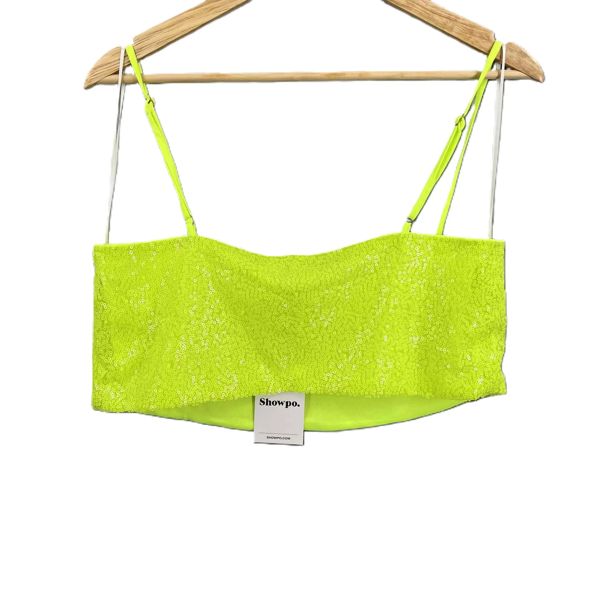 New Showpo Light Green Sequin Crop Top Night Out Club Party‎ Rave Womens Size 6 - Image 3