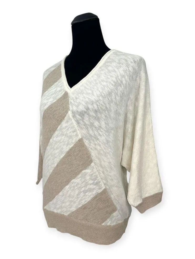 CHICO'S | M | Striped Stella V-Neck 3/4 Dolman Sleeve Pullover Knit Sweater Top - Image 5