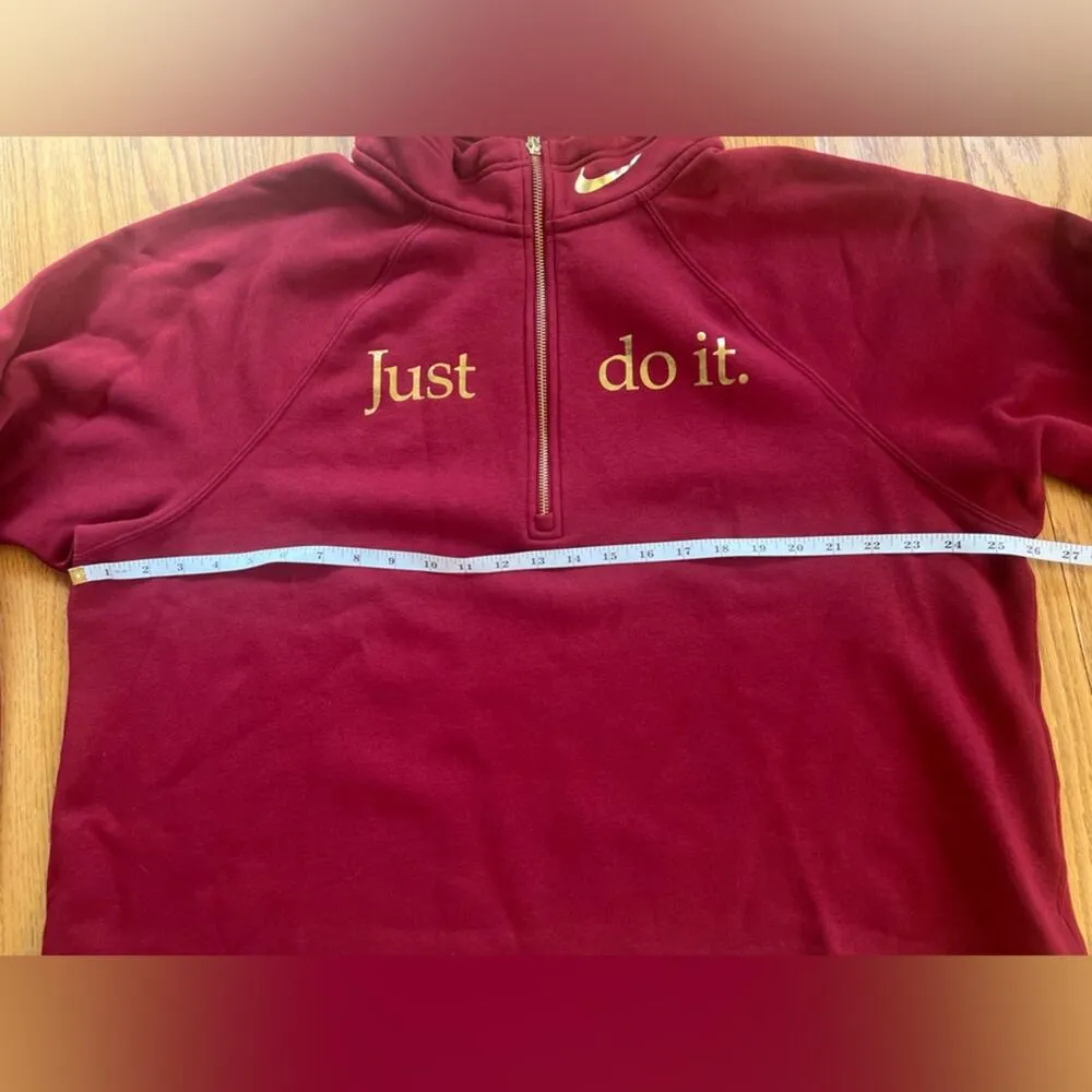 Nike Just Do It Burgandy Quarter Zip Pullover, Gold Writing, Size 1X, Comfy - Image 5