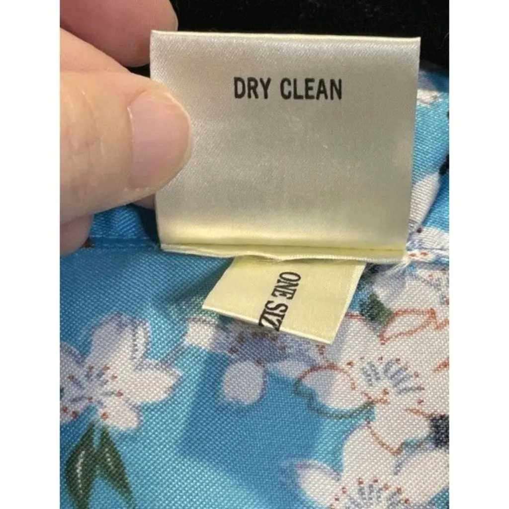 Jade Blue Floral Geisha‎ Girl Kimono Robe Pockets Hong Kong Asian Vintage Size L - Image 9