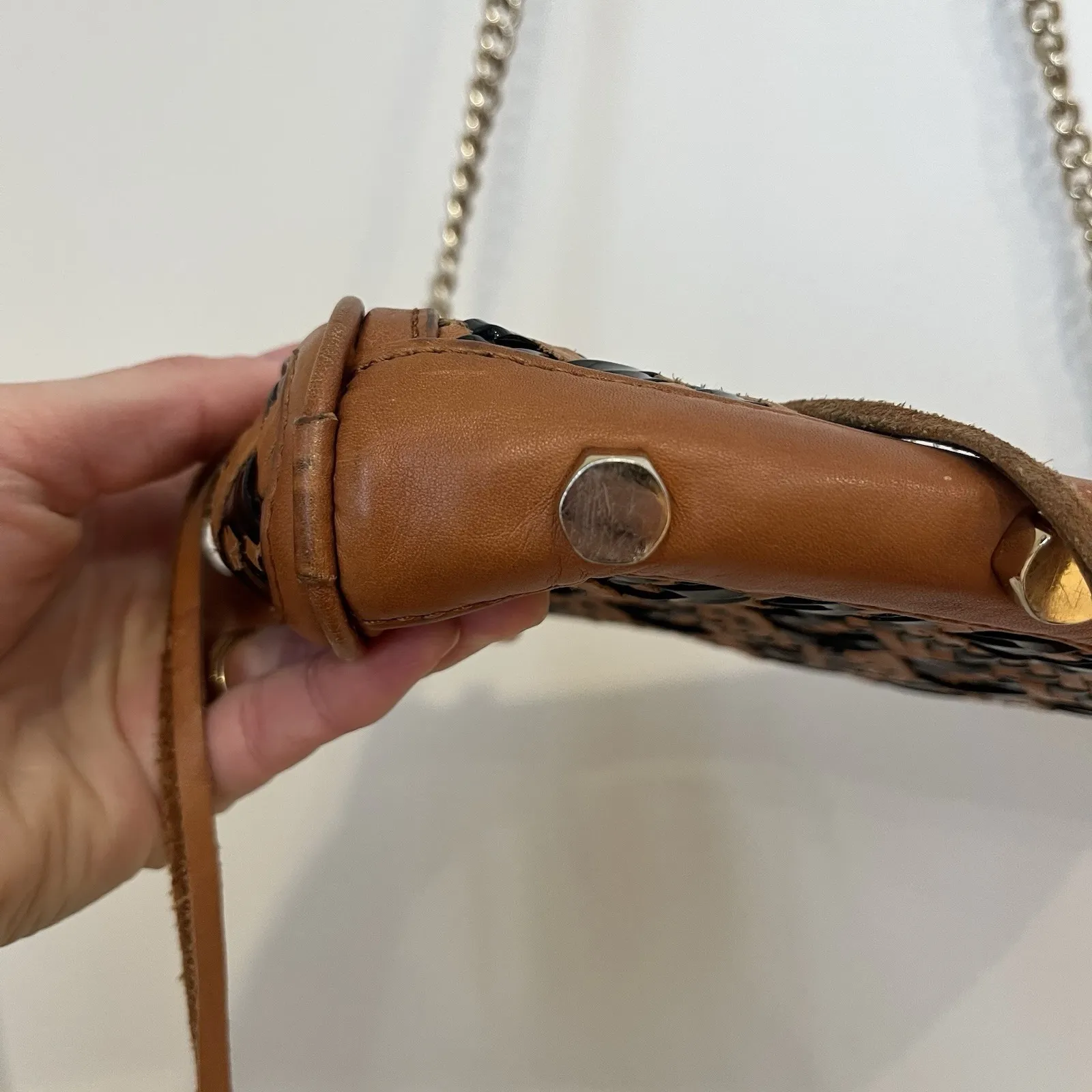 Rebecca Minkoff Brown Leather Crossbody Leather Boho Aztec Fringe Purse - Image 3