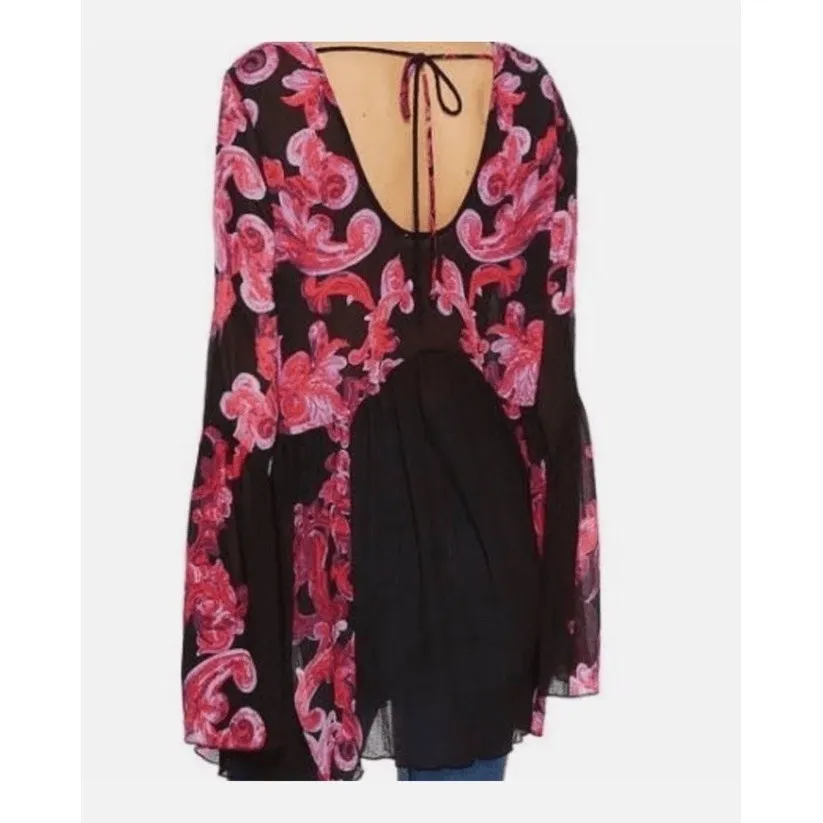 Free People intimately‎ Symphony Black M Bell Sleeve Tunic Semi Sheer Dress Boho - Image 7