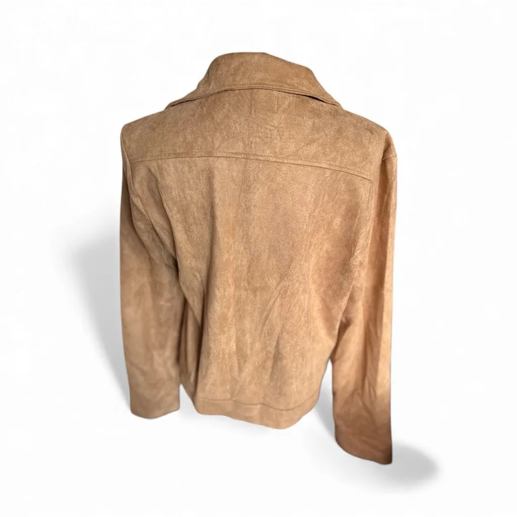 NWT Womens Francesca’s Collection Blue Rain Suede Camel Zip Detail Jacket - Image 5