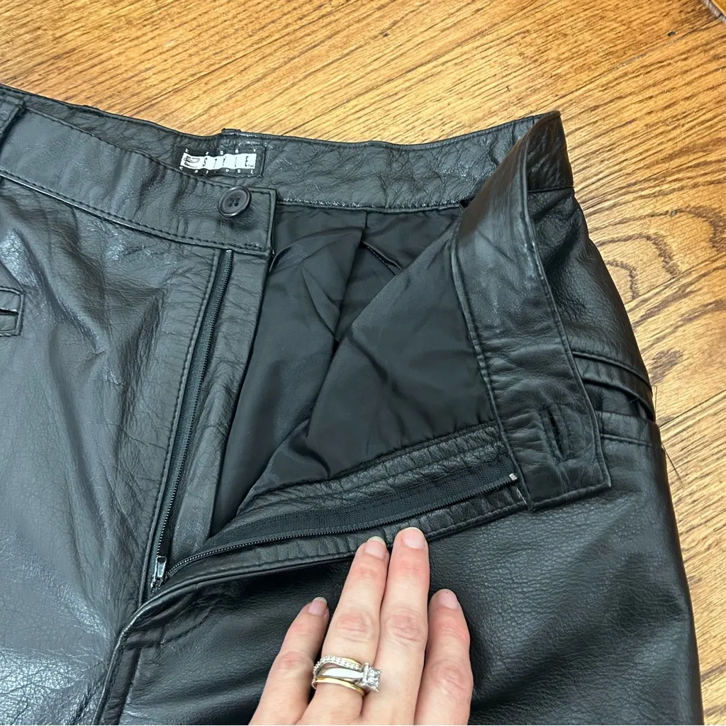 VTG 80’s Black Leather E Style High Waisted Straight Leg Pants Size 10 - Image 7