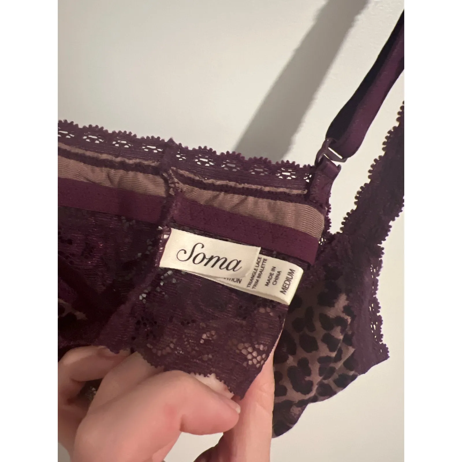 Soma Triangle Lace Trim Bralette – Size Medium – Leopard/Plum Purple - Image 3