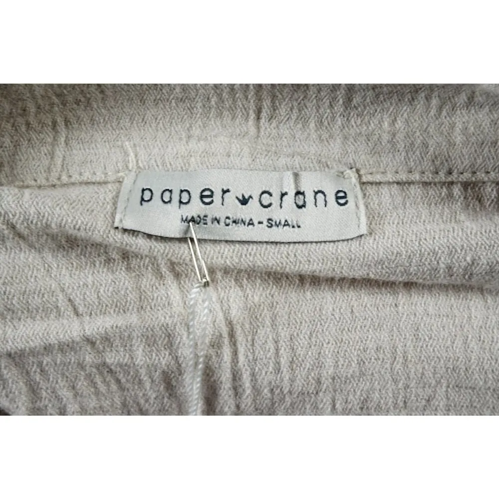 Paper Crane Biege Cream Linen Collared Button-up Crop Blouse Shirt Woman's SMALL - Image 7