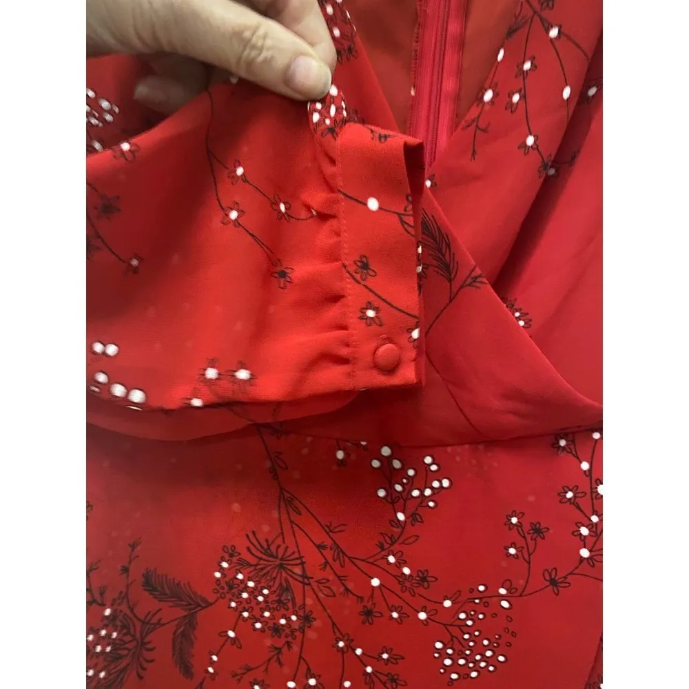 MADEWELL Hazelwood Faux Wrap Dress 2 Red Floral Mini Long Sleeve V-Neck Boho - Image 6