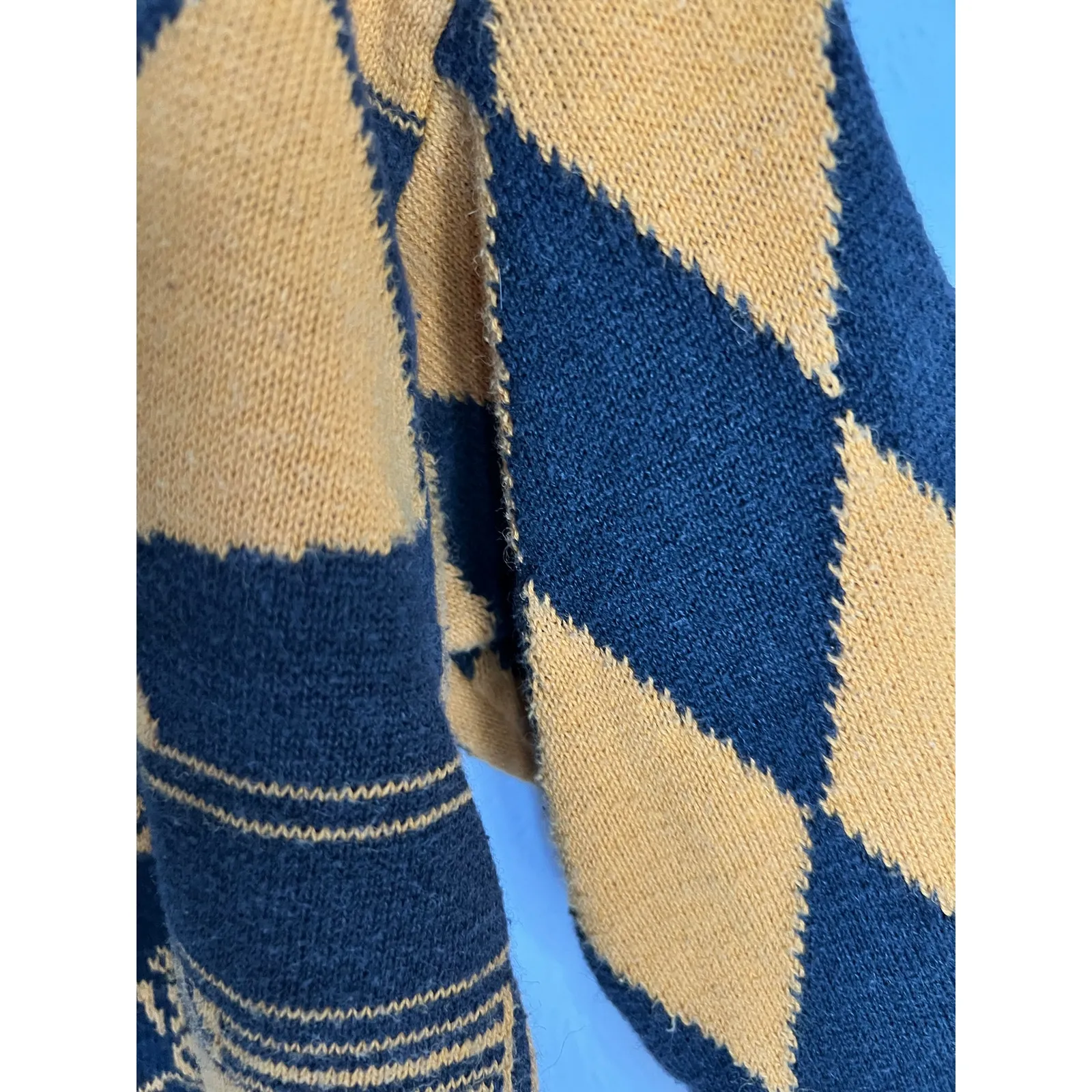 Vintage Generra 80s Graphic Chessboard Mockneck Sweater Black & Mustard Knit M Size M - Image 6