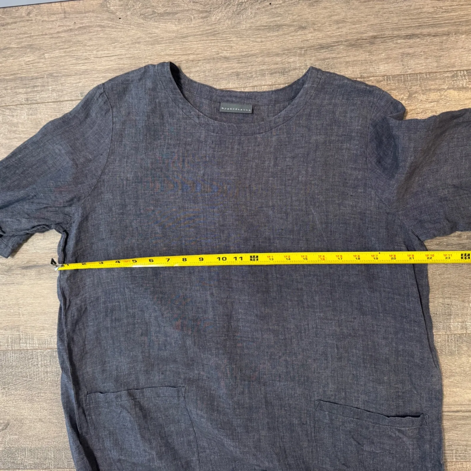 Nygardsanna Linen Dress XS‎ Blue Gray Midi Casual Pockets Short Sleeve Lagenlook - Image 8