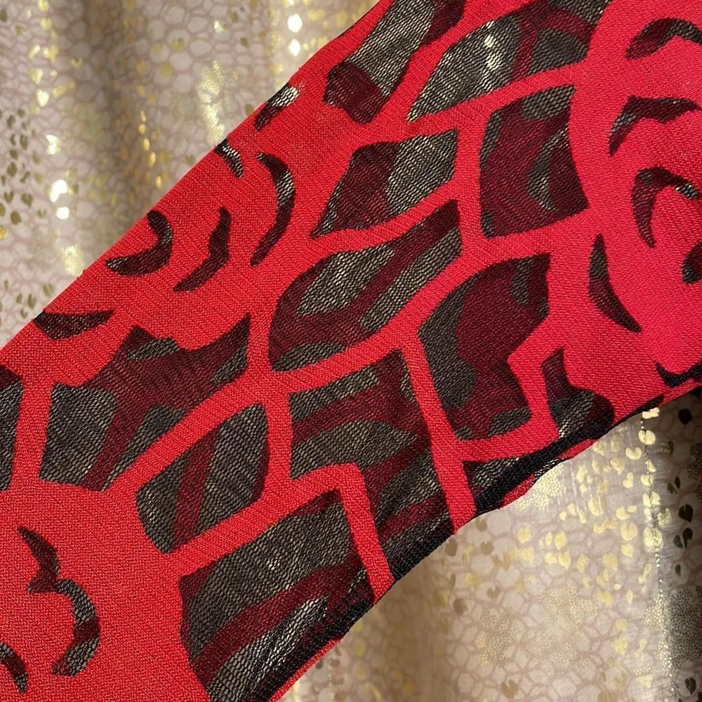 Harley Davidson black/red rose mesh rhinestone 3/4 sleeve t-shirt, XS, EUC - Image 4