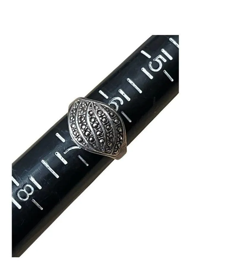 Sterling Silver Marcasite Ring, Victorian Style Ring, Vintage Silver Ring Sz 6.5 - Image 4