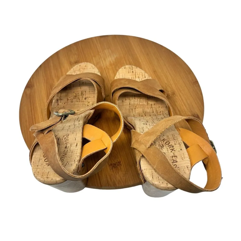 Kork-Ease Drew Brown Leather Wooden Heel Sandal Strappy Open Toe Womens Size 9 - Image 6