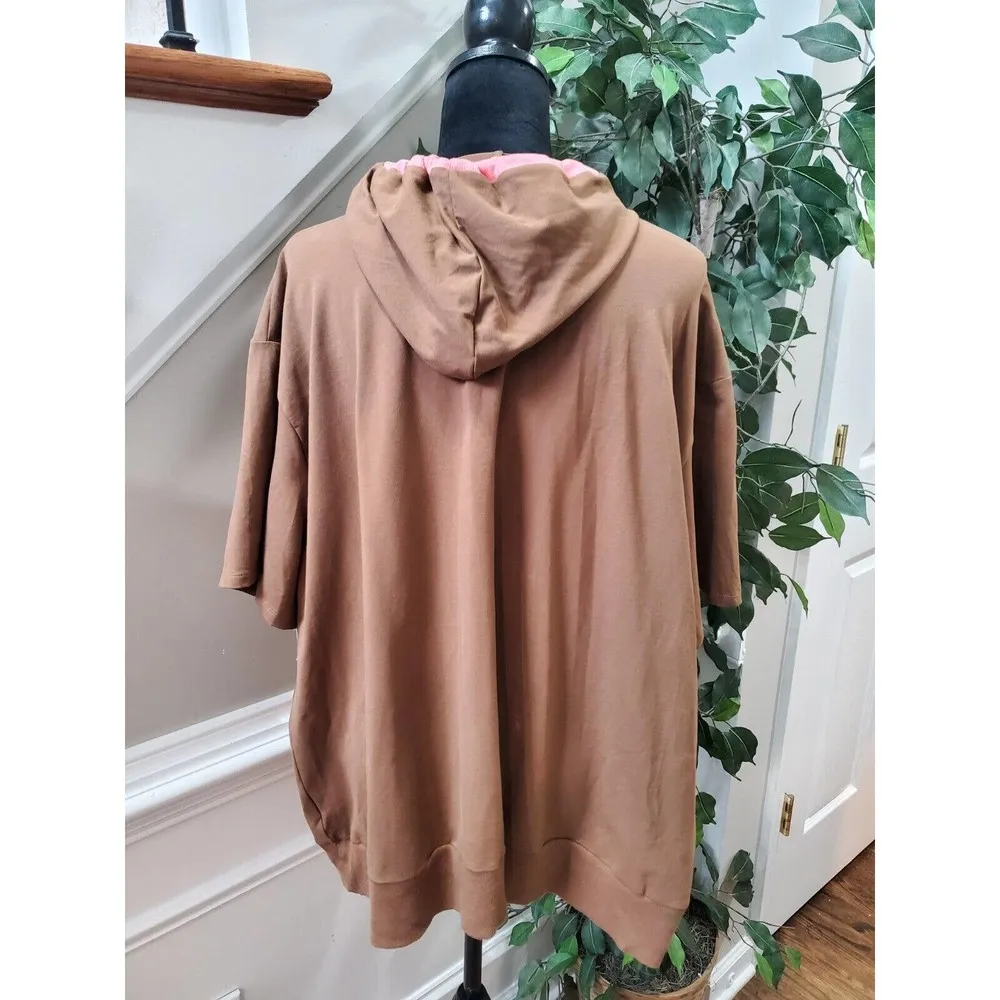 Mountain Lake Women Brown Cotton Short Sleeve c Full Zipper Hoodie Size 3X - Image 8