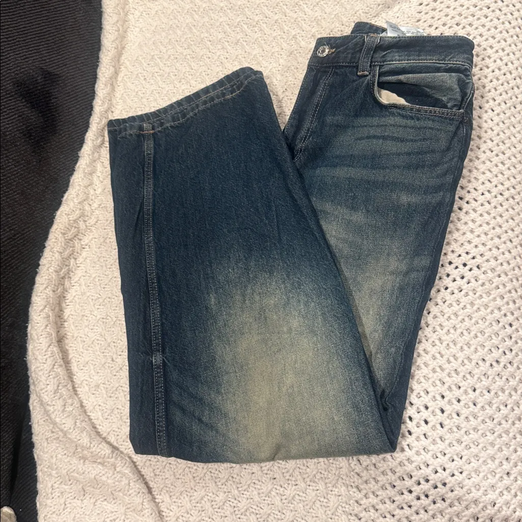 Bershka WOMENS  Dark Blue wide leg 15 waist around 30 - Image 6