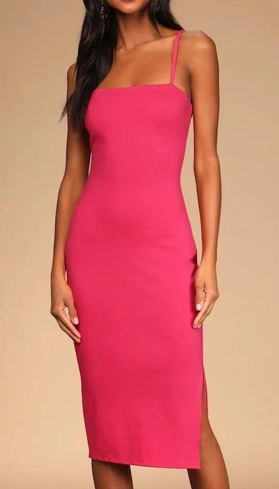 Lulus Paulina Hot Pink Bodycon Midi Dress - Image 2
