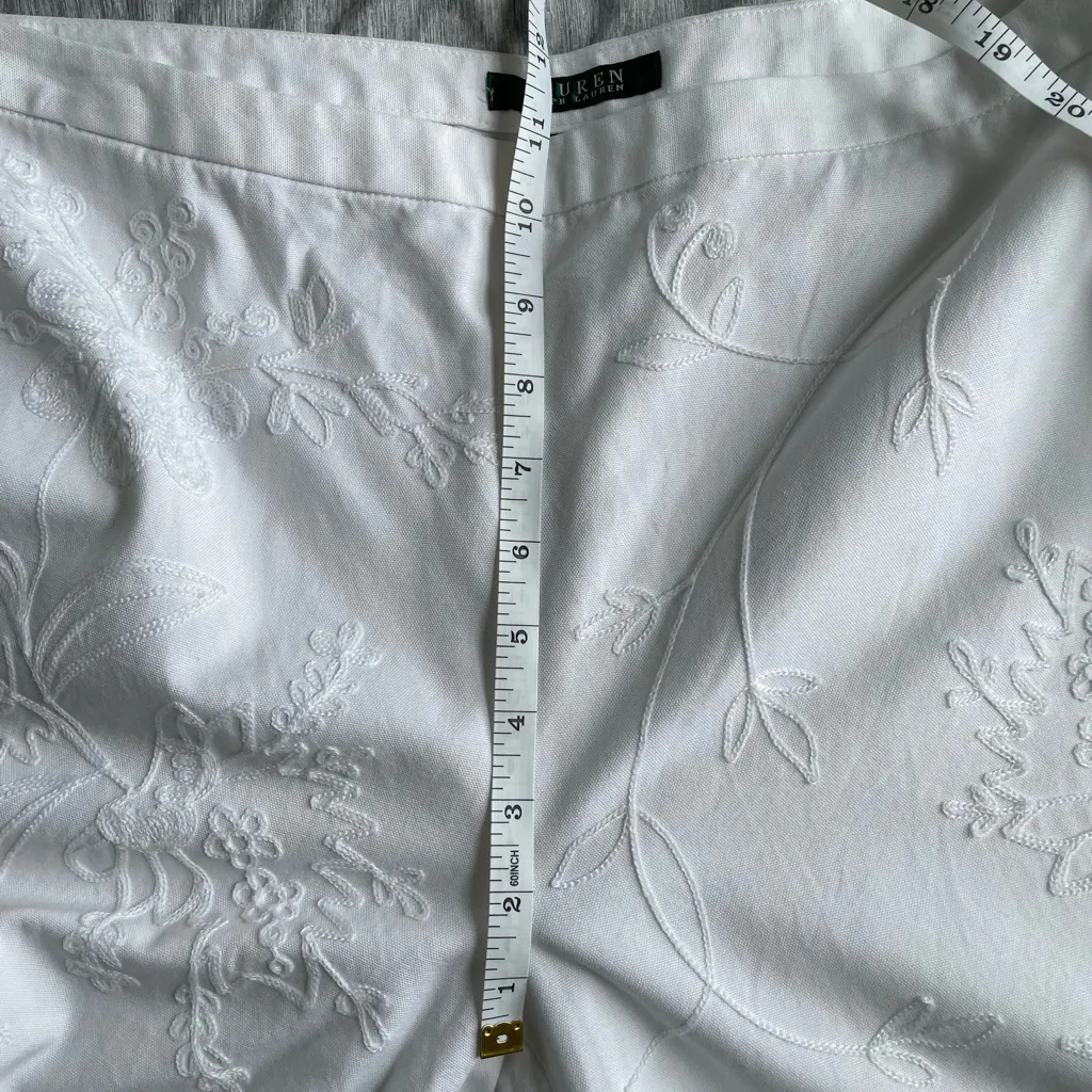Lauren Ralph Lauren Floral Embroidered Pants White Womens Size 10 Preppy Beach - Image 13
