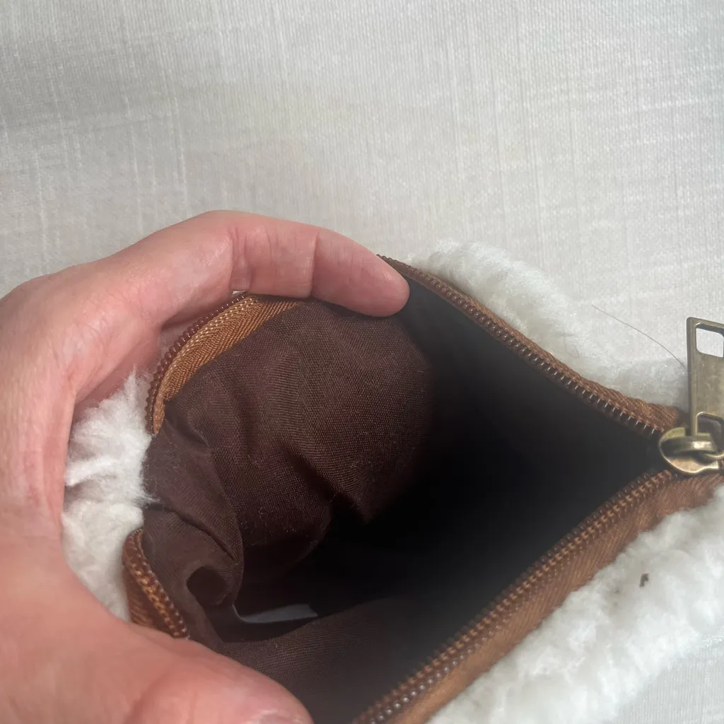 Brown and White Shearling Crossbody Bag - Image 2