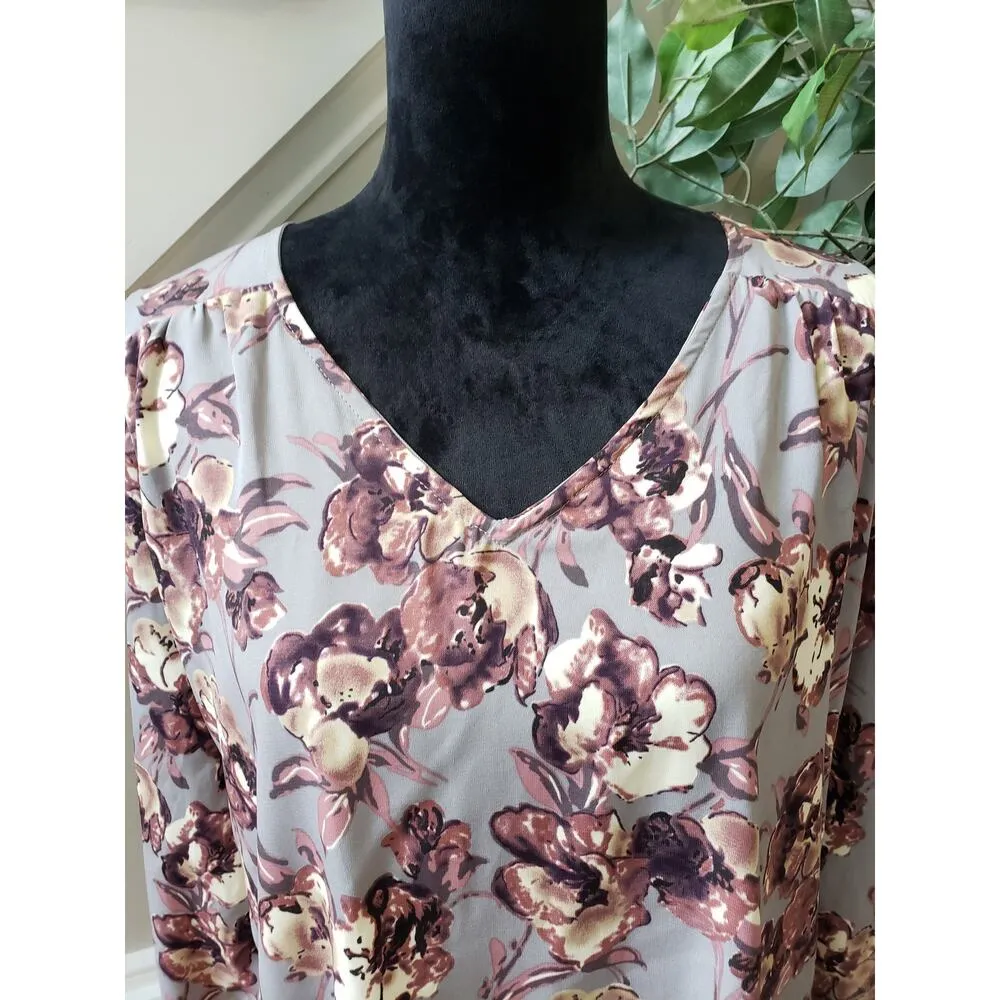 Peach Love Fit & Flare Dress Women M Multi Floral Lined Keyhole Back Long Sleeve - Image 11