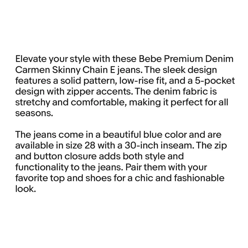 Bebe Premium Denim | Carmen Skinny Chain E - Size 28‎ - Image 3