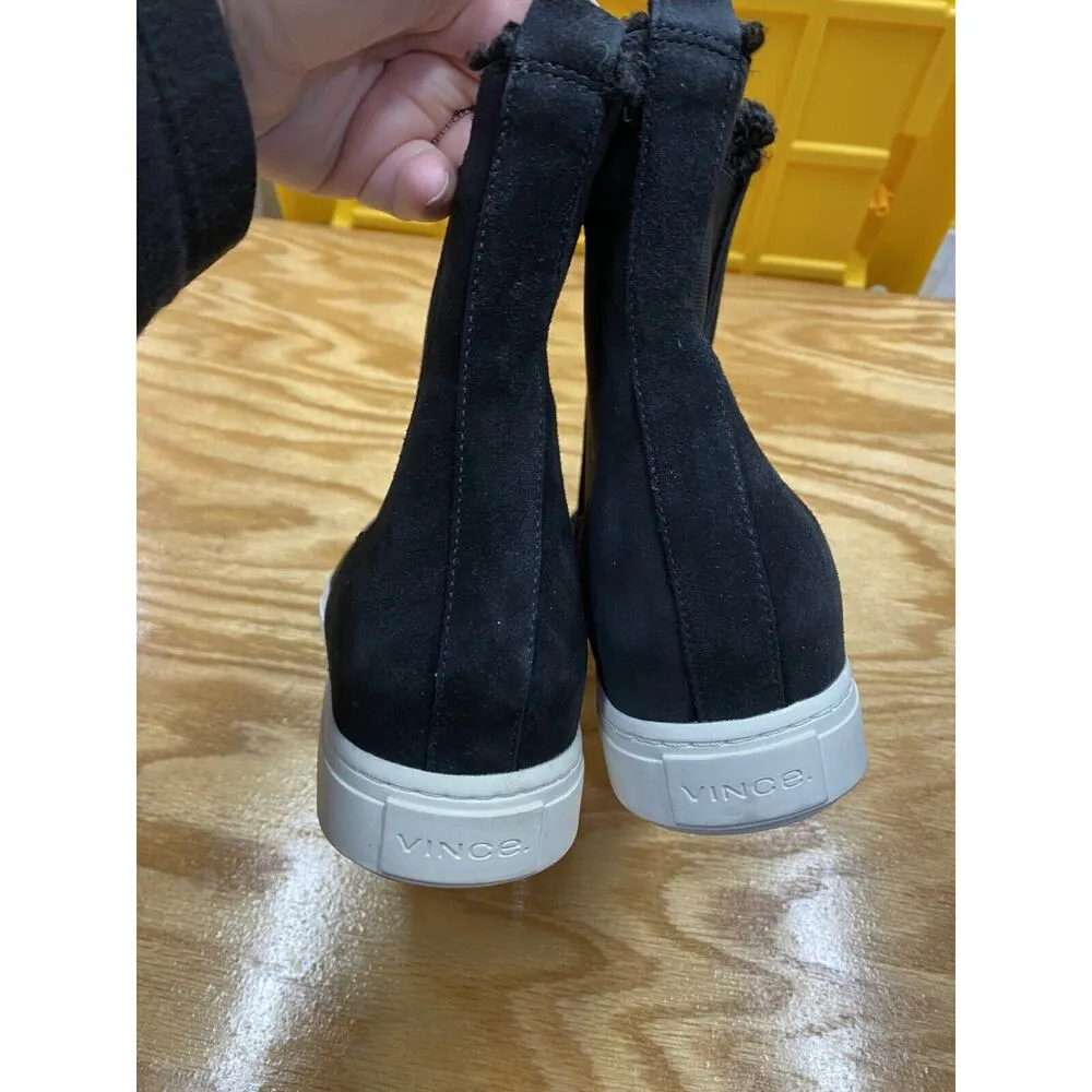 Vince Norman 2 Chelsea Ankle Boots Women's 8 M Black Suede Slip-On Fur Trim S62 - Image 3