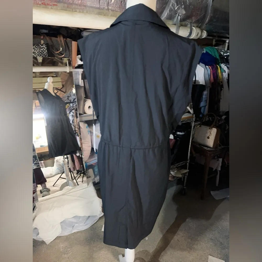 Calvin Klein black silky lightweight button up dress jacket sleeveless pockets - Image 4