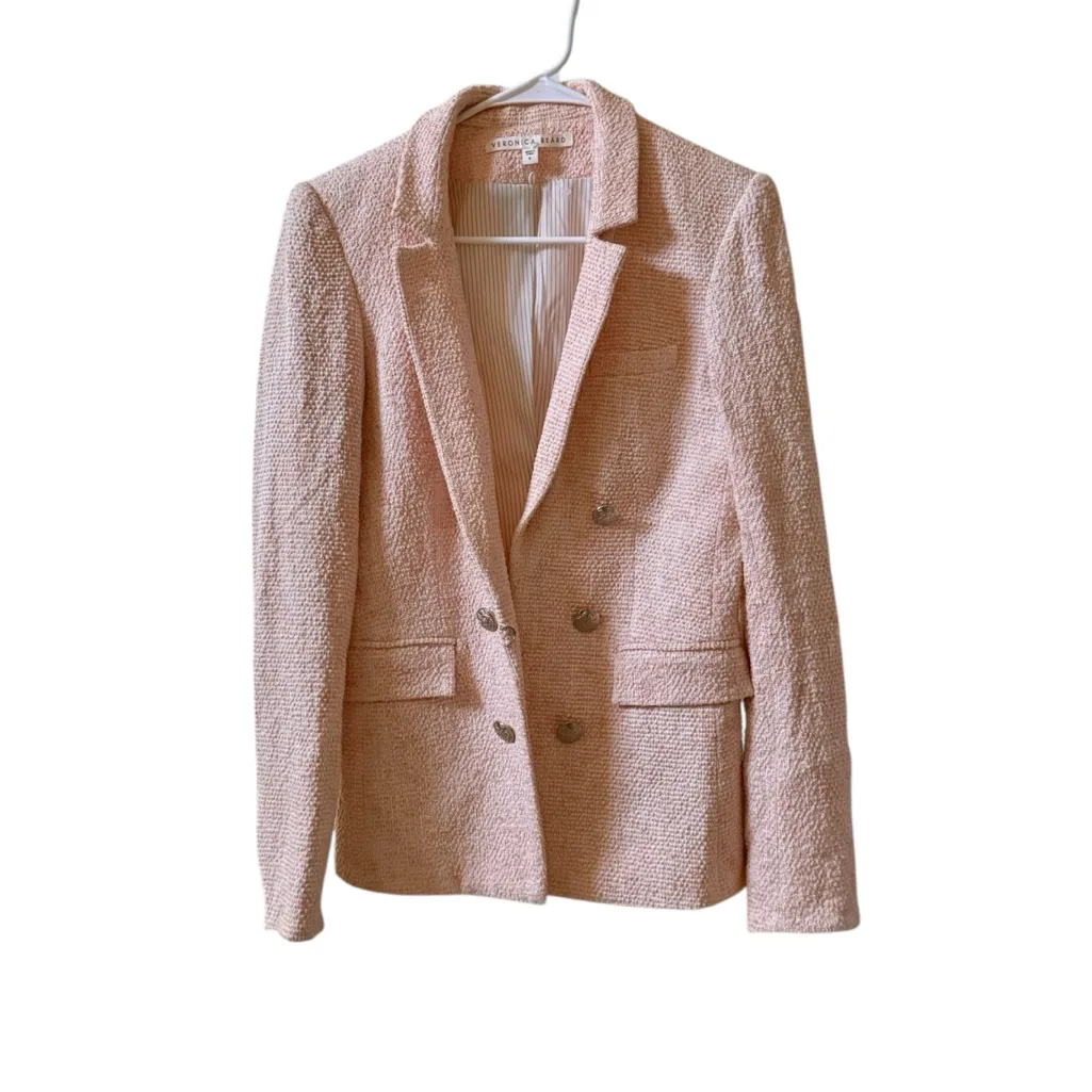 VERONICA BEARD Barton Tweed Dickey Jacket in Pink Sz 6 - Image 4