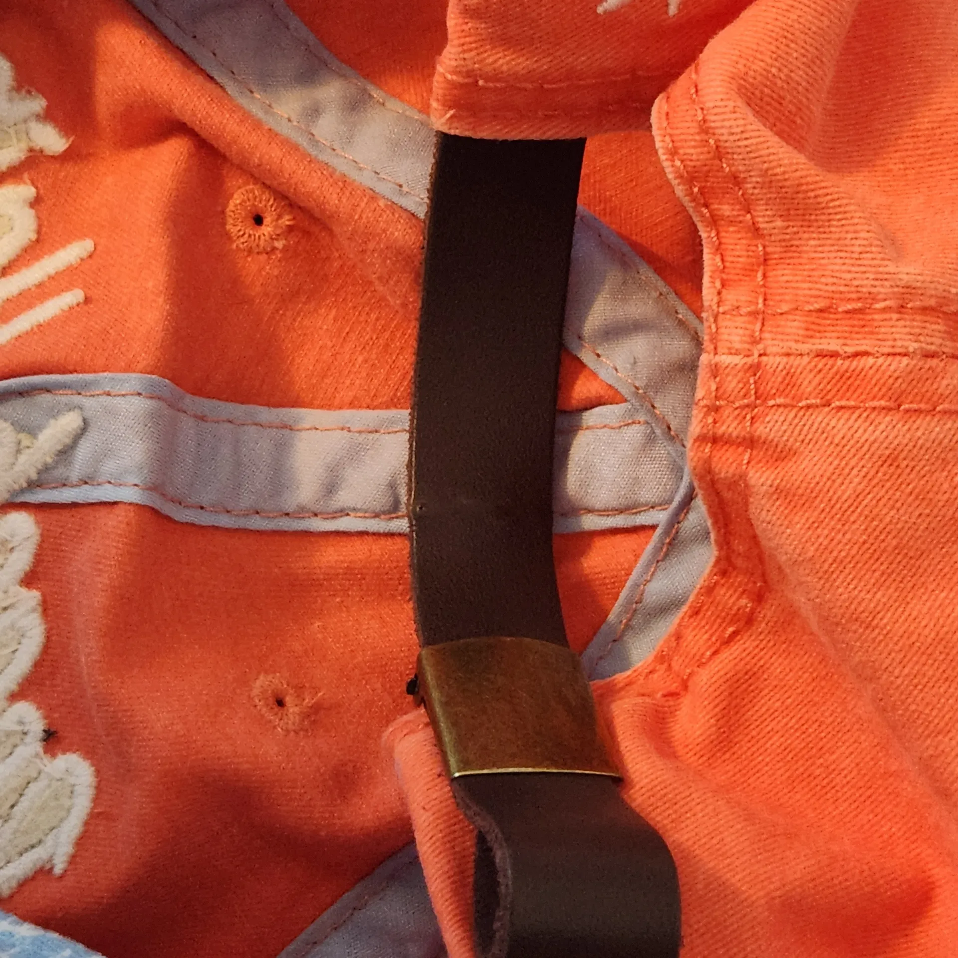 Distressed Beach Hat Coral Baseball Hat with White Embroidery One Size Orange - Image 4