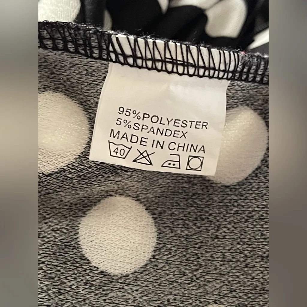 Elegant Black and White Polka Dot Long Sleeve Dress Size M - Image 7