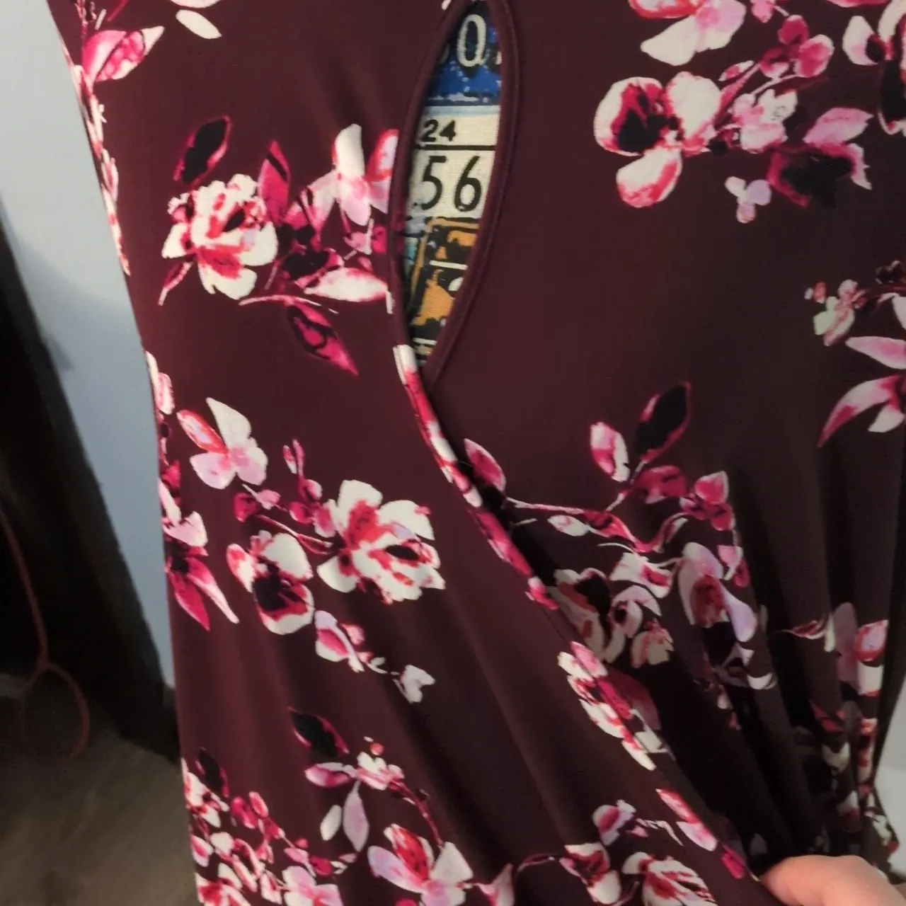 Motherhood Burgundy Floral Babydoll Long Sleeve Wrap Top Size XL Pink - Image 2