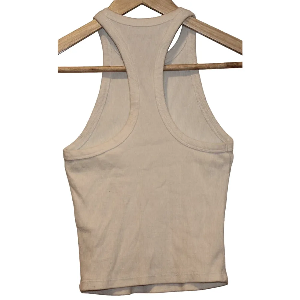 Women's Abercrombie & Fitch Soft A&F Rib White Knit Crop Top Tank Top Size Small - Image 2