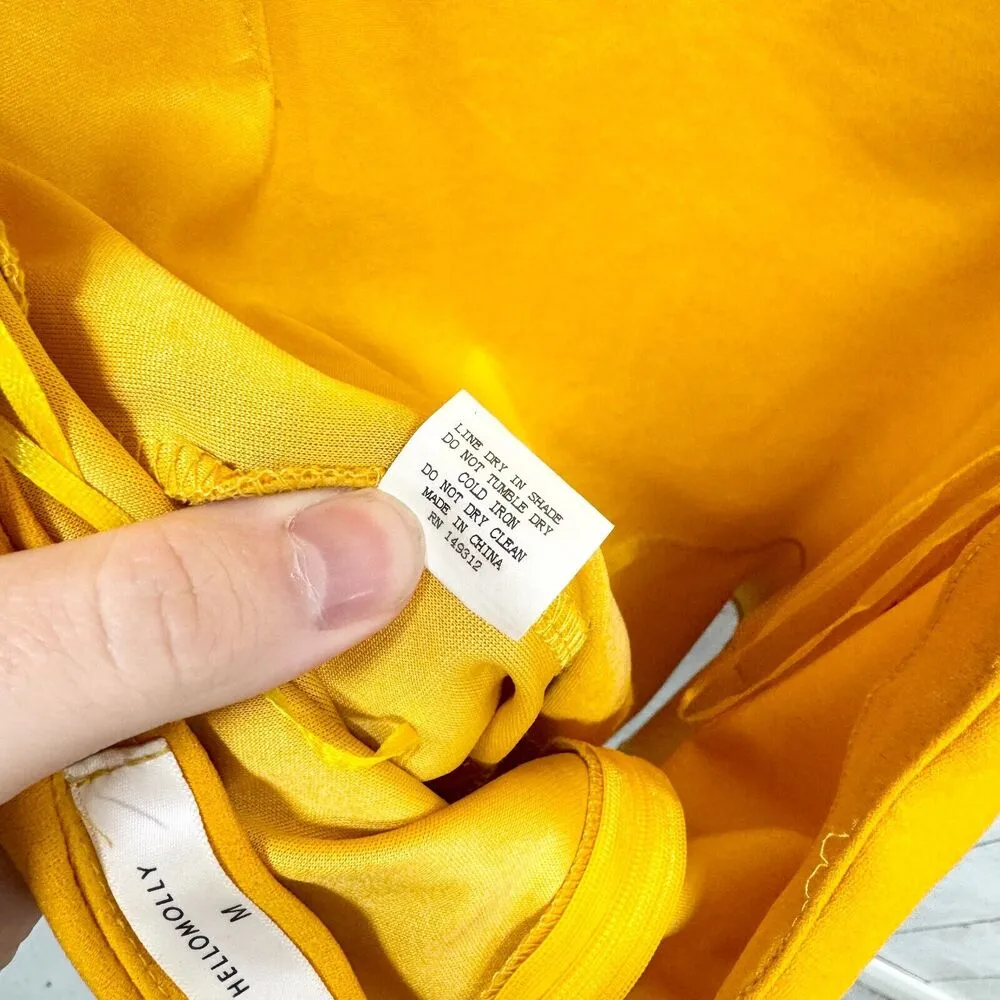 Hello Molly Dress Women Size M Ruffled Mini Mustard Yellow Open Back Crossover - Image 3