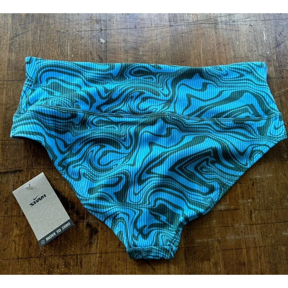Women's High Rise Swim Bottom Swirl- Aquarius Blue Size XL Blue Green New - Image 8