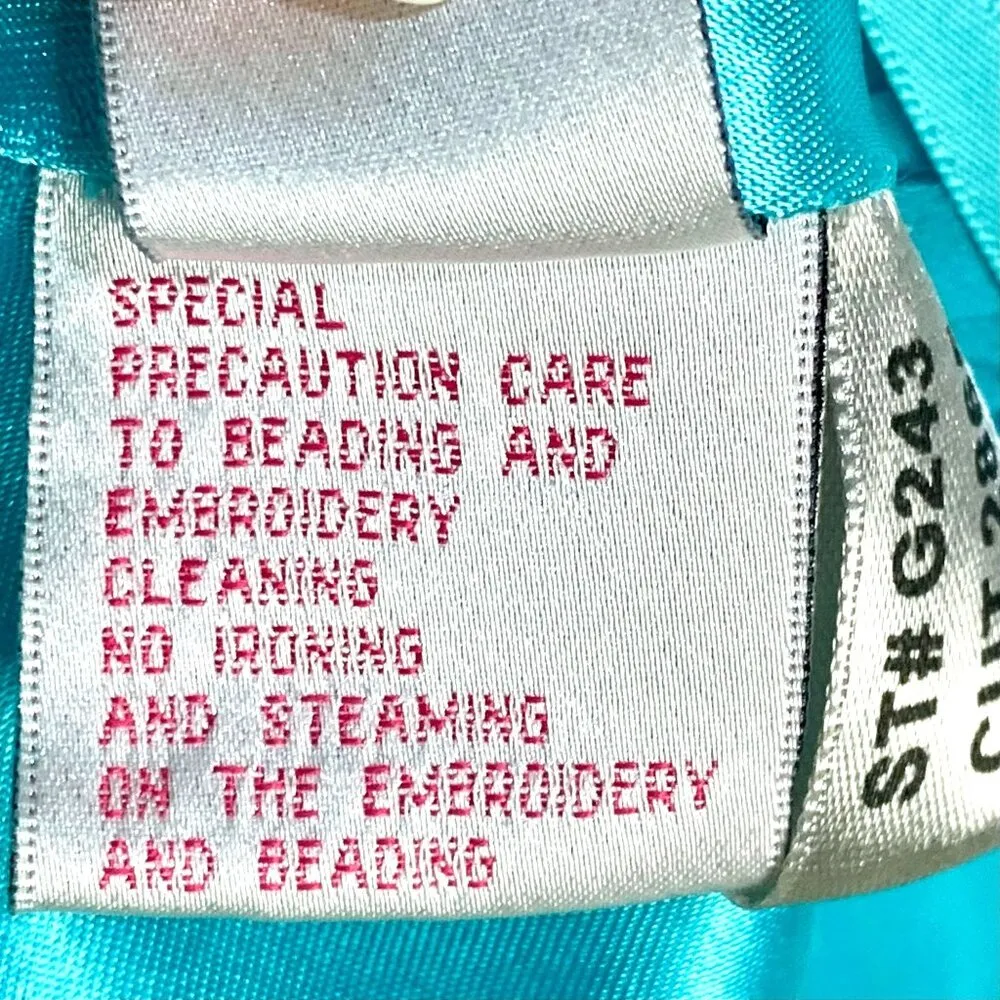 Turquoise Strapless Gown 2 Beaded Bodice Pageant Flowy Chiffon Skirt Prom Fairy Blue - Image 12