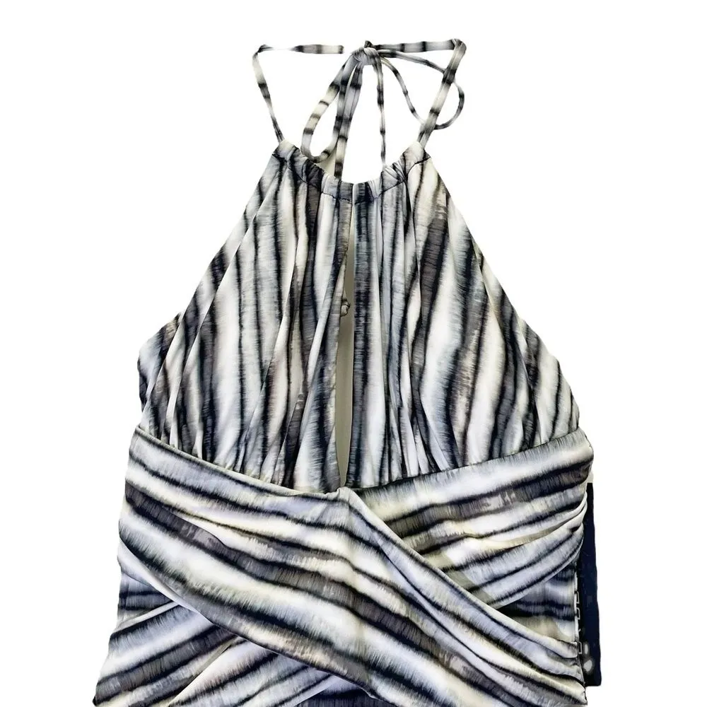 NWT LA BLANCA High Neck Tummy Control One Piece Swimsuit Burch Gray Ivory Size 6 - Image 7