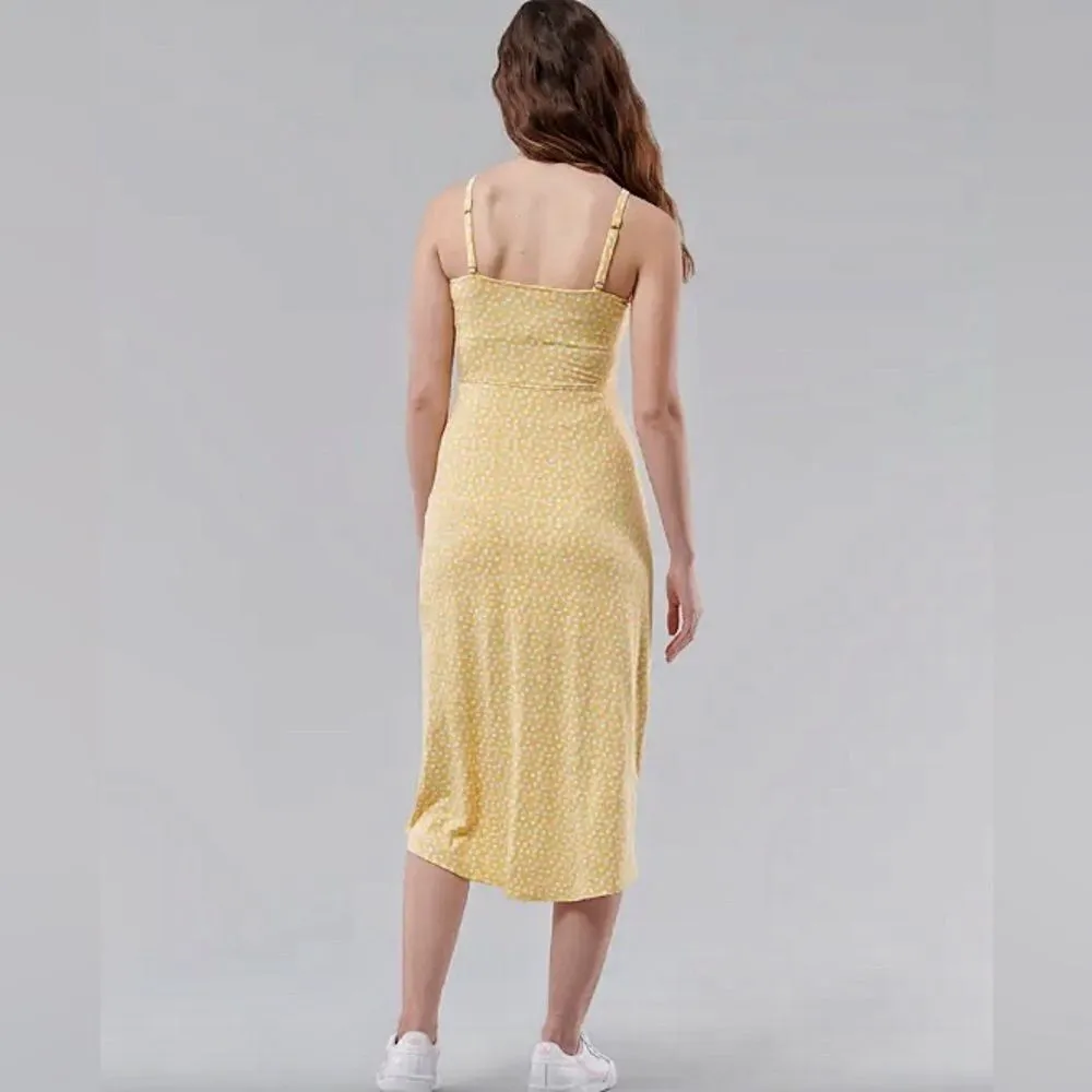 Hollister Midi Dress Cinched Yellow White Floral Adjustable Small Stretch - Image 12