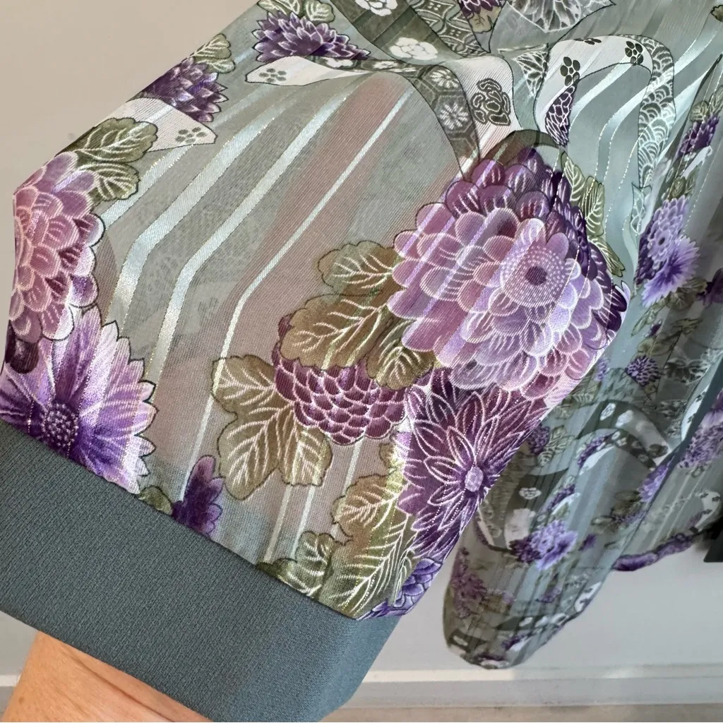 Vintage Deadstock NWT R&M Richards Sheer Floral Metallic Kimono Jacket Size 12 Green - Image 4