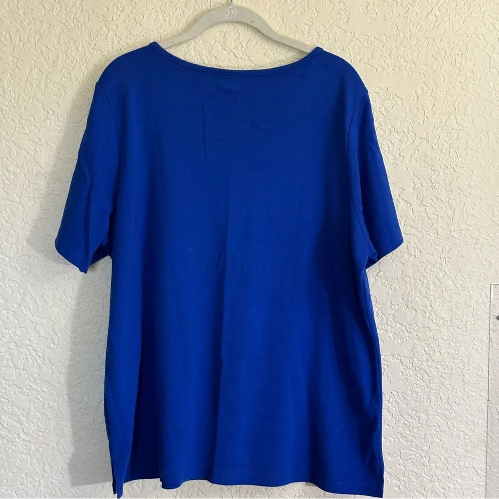 Quacker Factory Royal Blue X-Large Snowman Short Sleeve Knit T-Shirt Embellished - Image 8