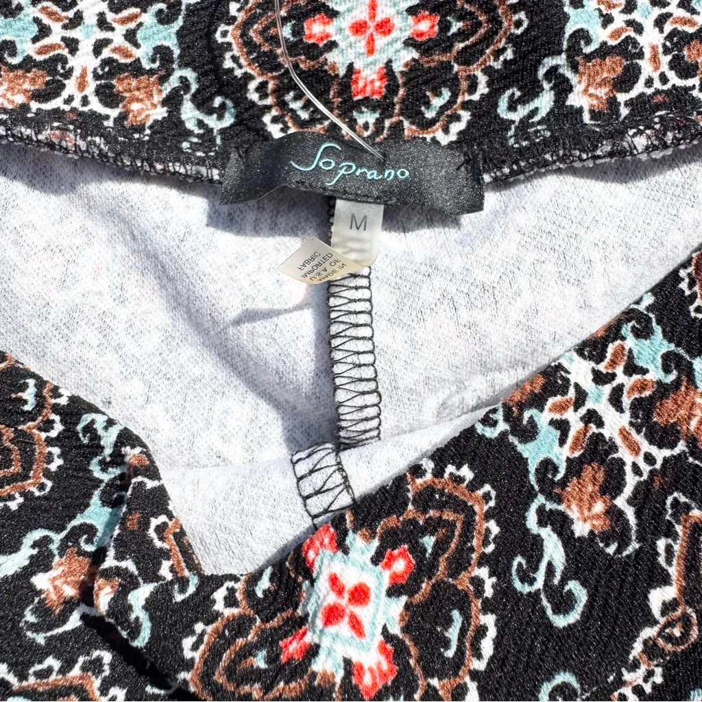 Soprano Black and Pink High Waist Shorts Size M Festival Ethnic Boho Stretch - Image 7