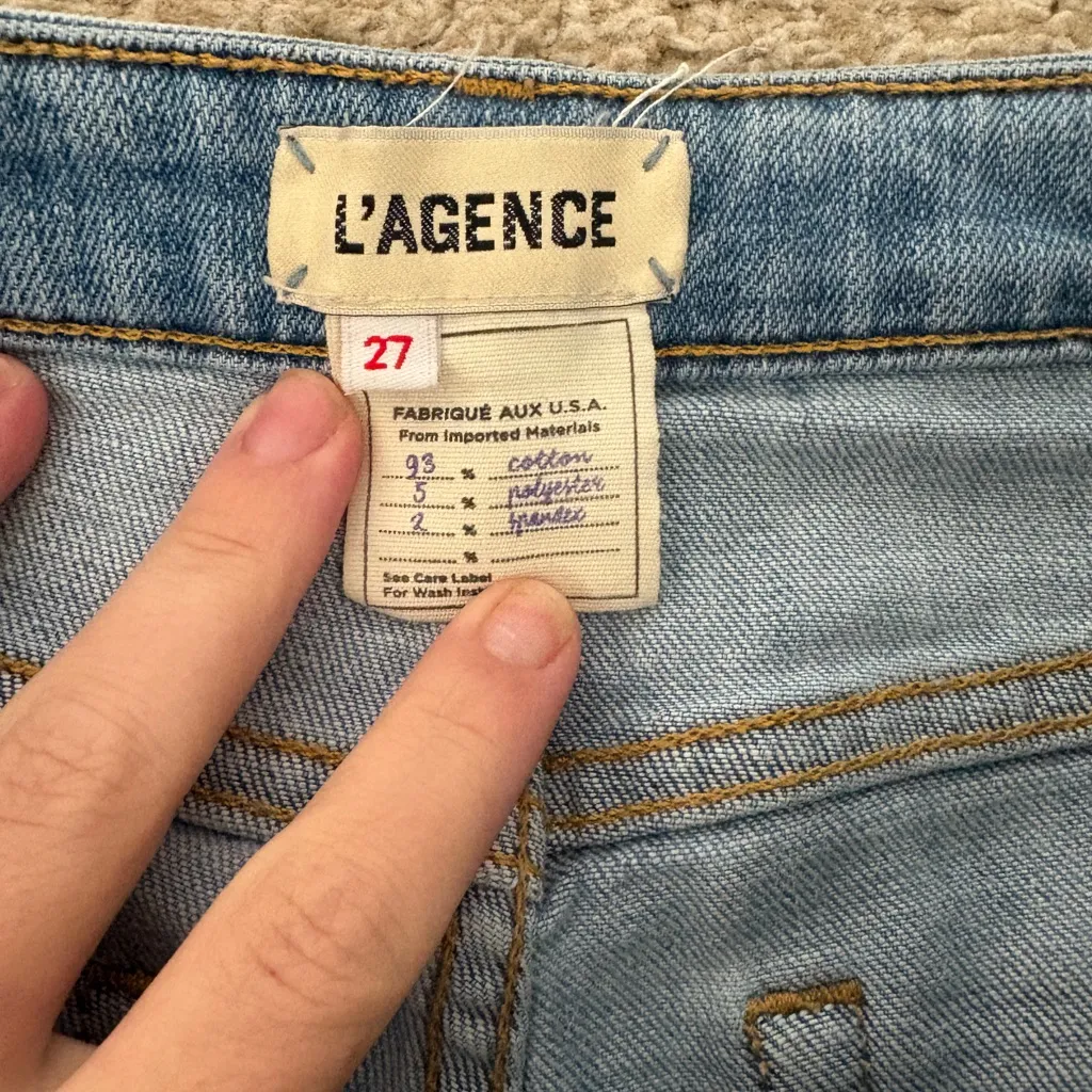 L’AGENCE High Line Distressed Skinny Jeans Classic Braise Chewed Hem Light Wash - Image 5