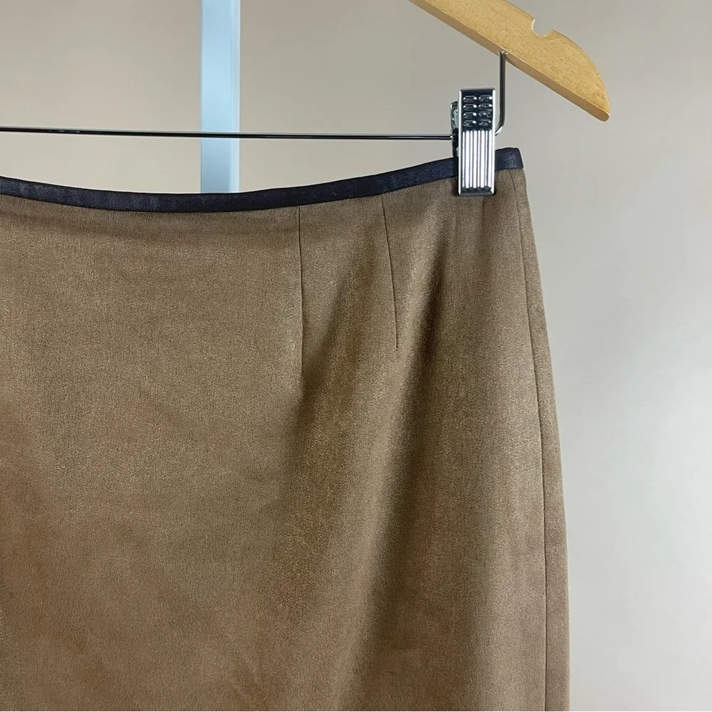 Vintage Casual Corner Size 6 Stretch Suede Pencil Skirt Faux Leather Trim Brown - Image 7