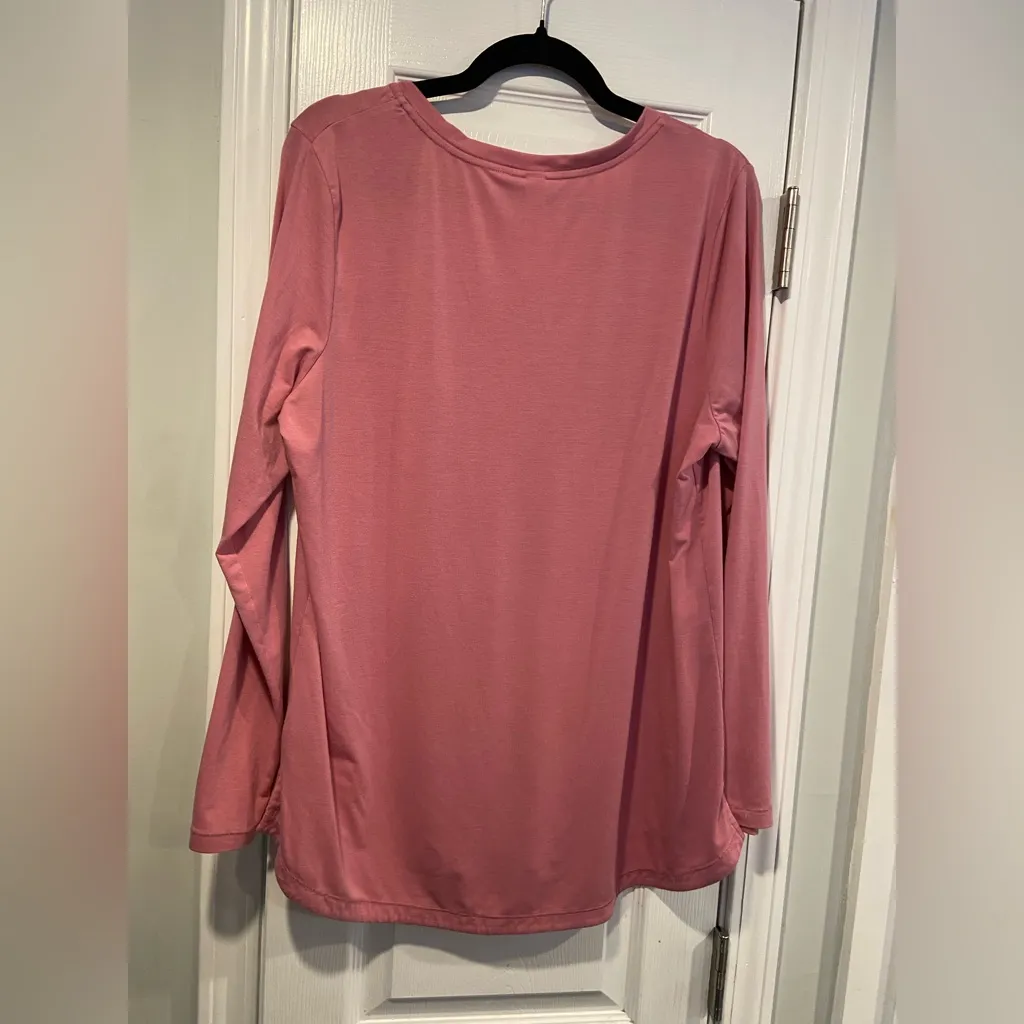 Athleta Size XL Essentials Pink Soft Long Sleeve V Neck Pullover Tunic Shirt - Image 10
