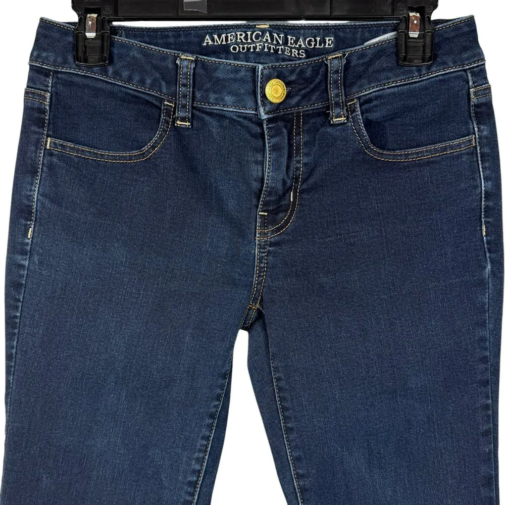 American Eagle SZ 4 Jeggings Jeans Low-Rise Stretch Zip-Fly Pockets Dark Wash - Image 2