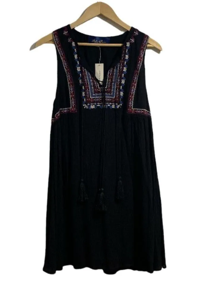 Blue Rain Francesca’s embroidered dress tassel detail small‎ NWT lined black - Image 3
