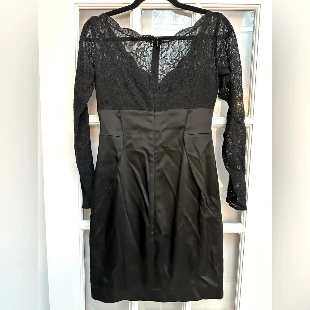 Maggy London Classic Whimsigoth Formal Black Lace Stretch Satin Dress Size 6 S - Image 6