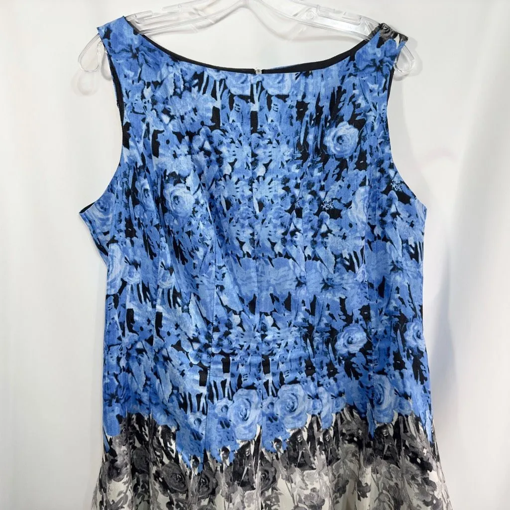 J Taylor Plus Size 18W Dress‎ Sleeveless Fit n Flare Floral Blue White Mini 700 - Image 3