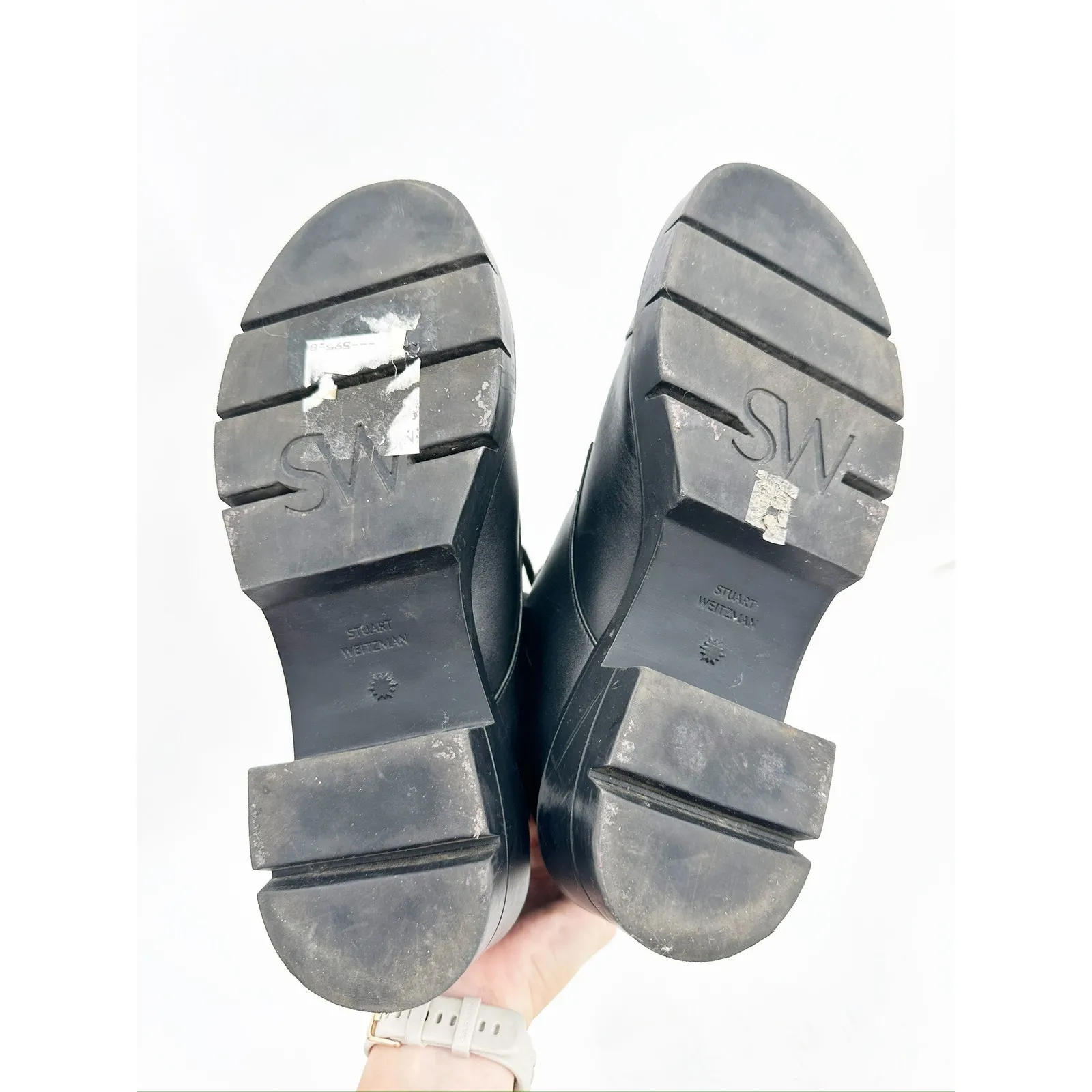 Stuart Weitzman Nisha Black Leather Lug Sole Lace Up Combat Boots Size 5.5 WIDE - Image 4