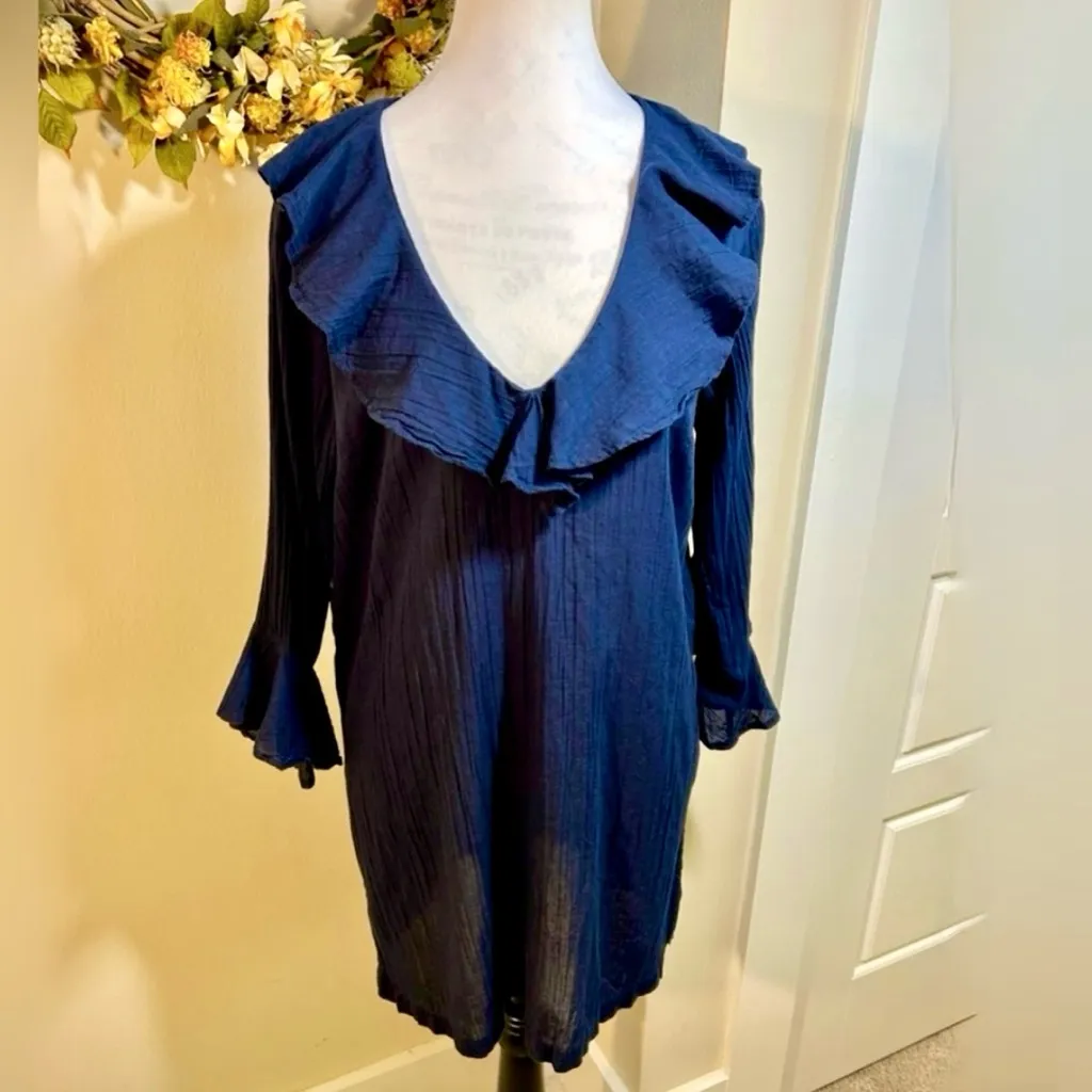 LAUREN RALPH LAUREN Cotton Crinkle Gauze Ruffle Bell Sleeve Tunic/Cover Up~S💛 - Image 2