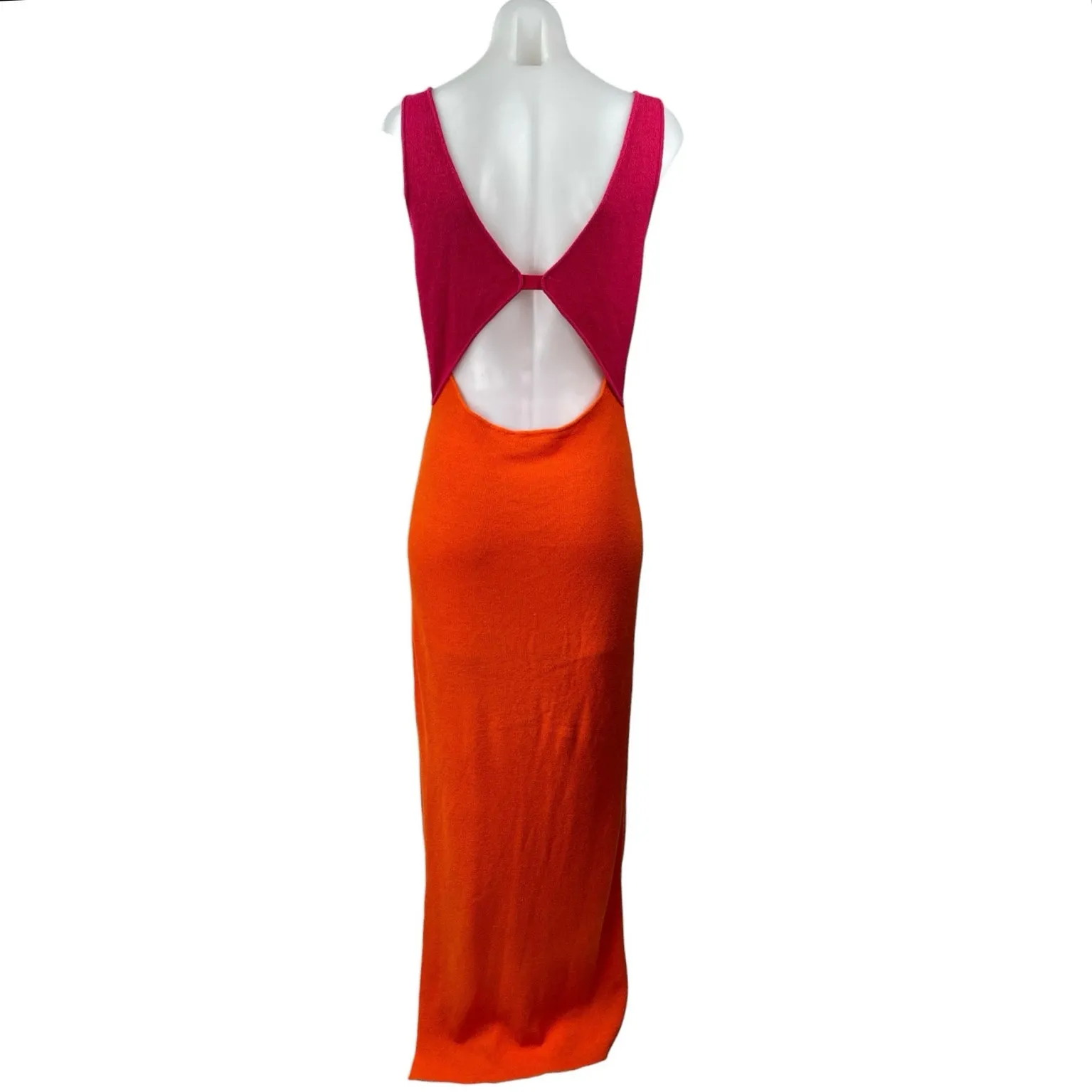 Aiblee Orange Pink Colorblock Cut Out Sleeveless V Neck Maxi bodycon Dress Sz M Size M - Image 2
