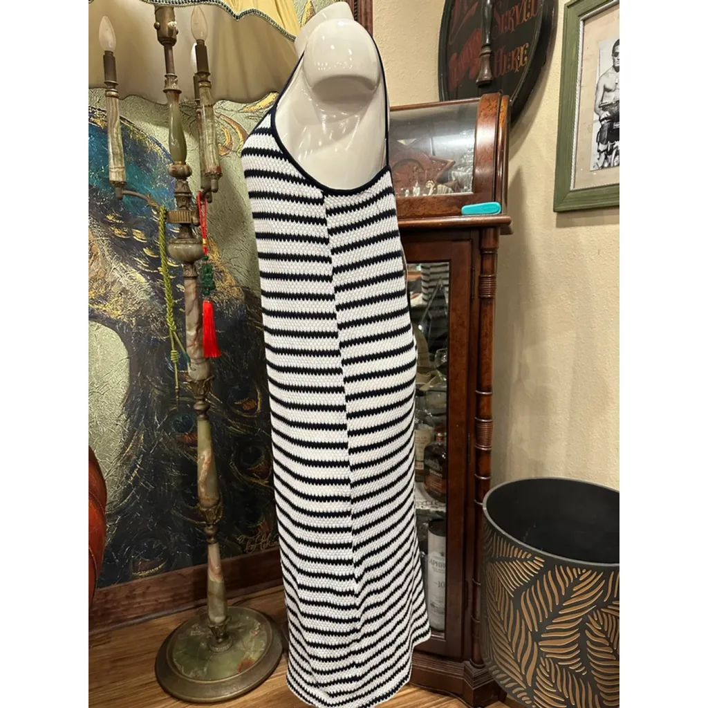 Women's ZARA Black and White Striped Knit Midi Dress M - Image 2