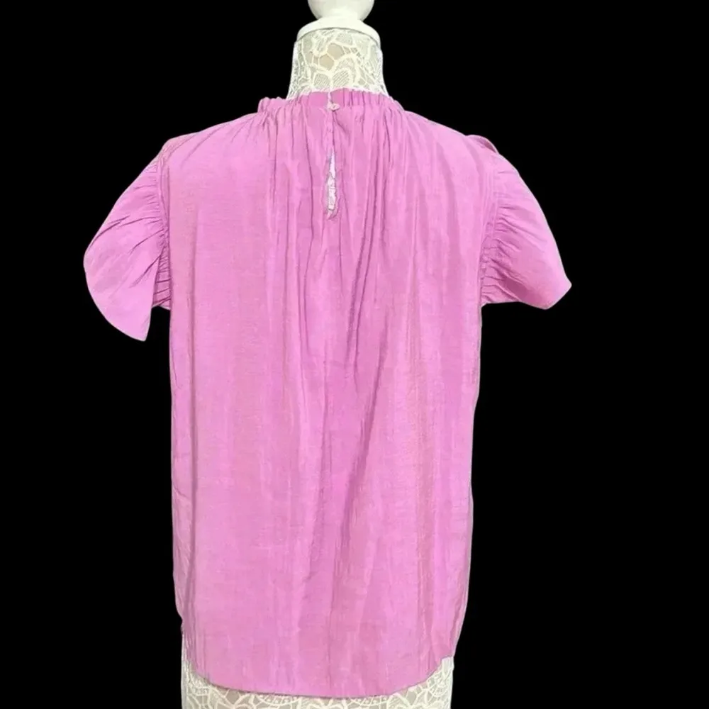 Women’s Pink Ruffle Short Sleeve Blouse - Image 3